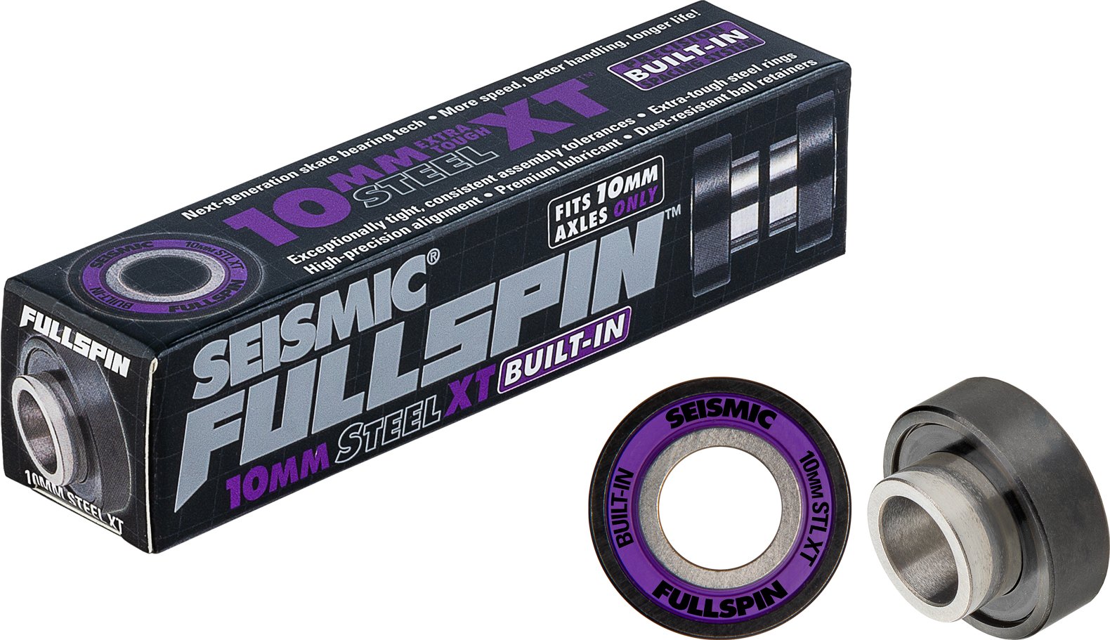 Seismic: Fullspin 10mm XT Steel Built - in Longboard Skateboard Bearings - MUIRSKATE