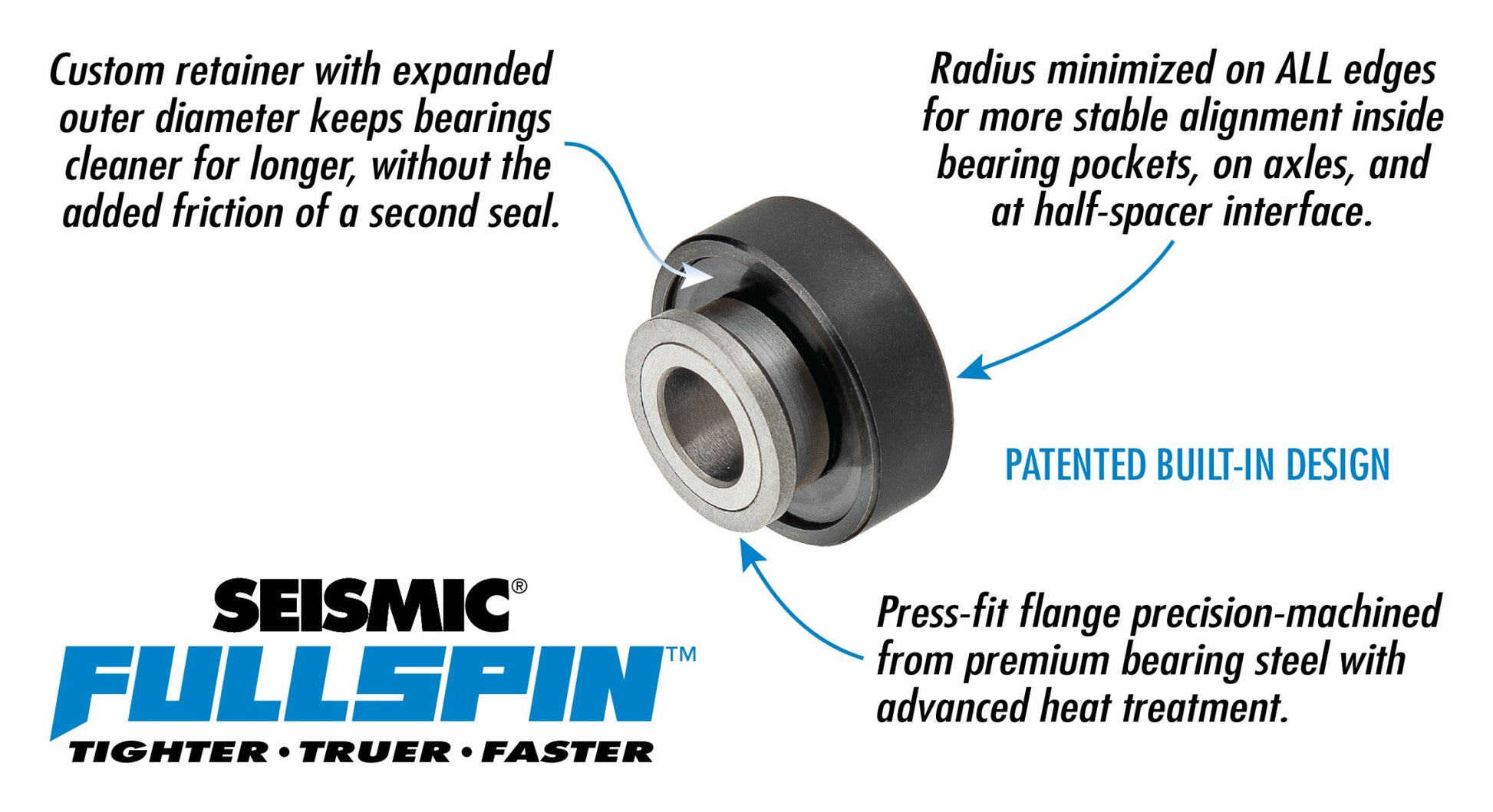 Seismic: Fullspin 6 - Ball XT Ceramic Built - in Longboard Skateboard Bearings - MUIRSKATE