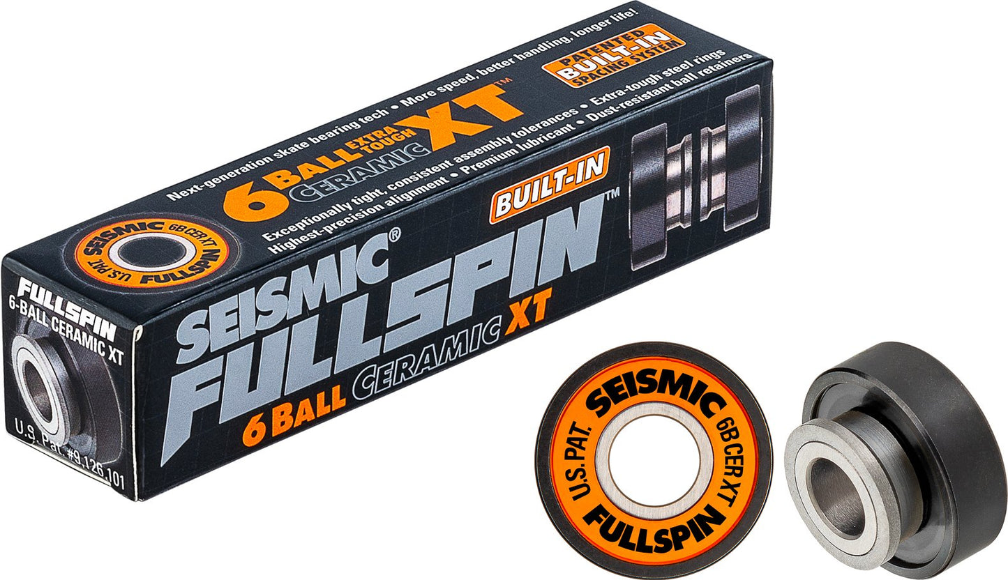 Seismic: Fullspin 6 - Ball XT Ceramic Built - in Longboard Skateboard Bearings - MUIRSKATE