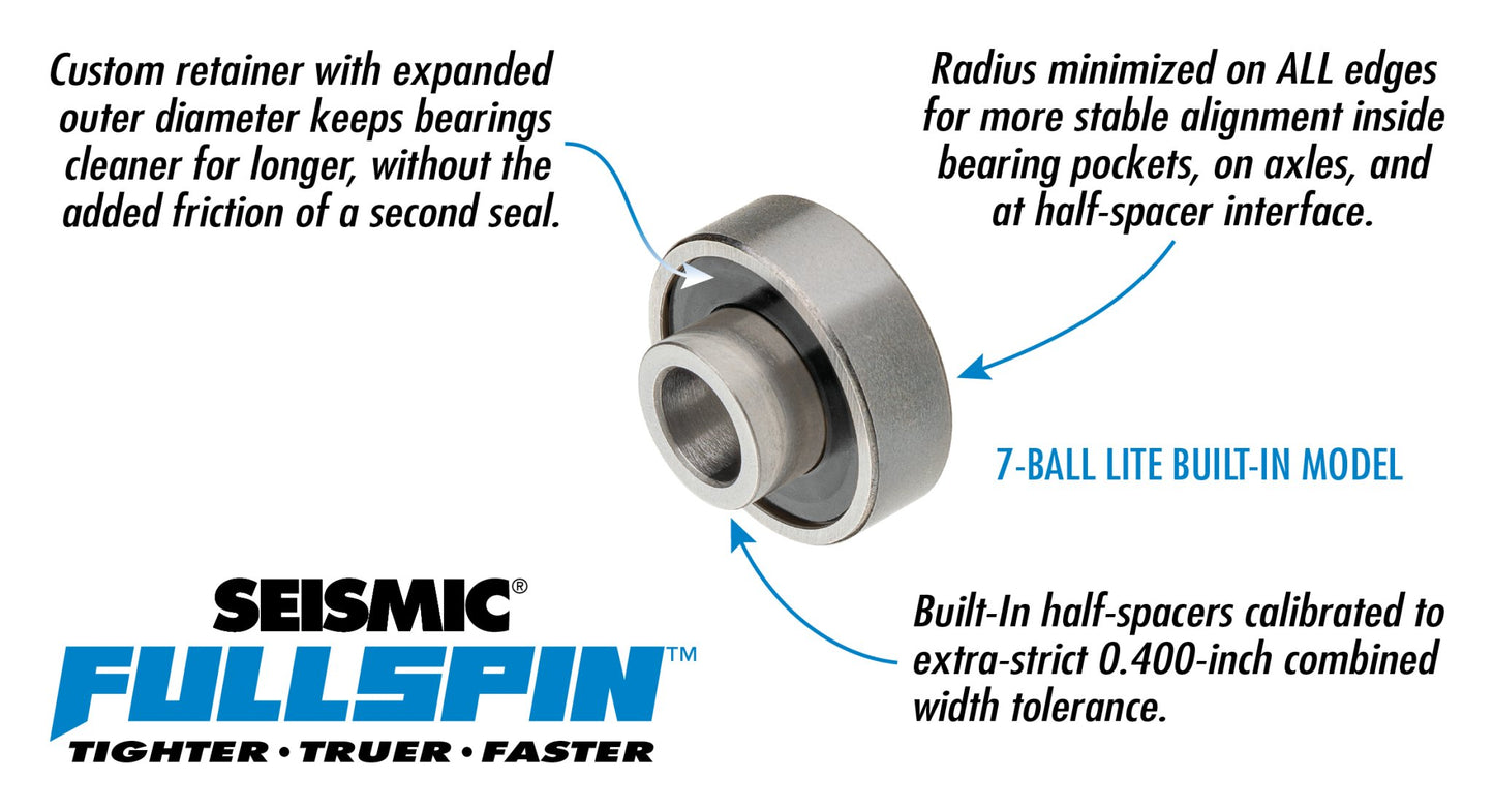 Seismic: Fullspin 7 - Ball LITE Built - in Longboard Skateboard Bearings - MUIRSKATE