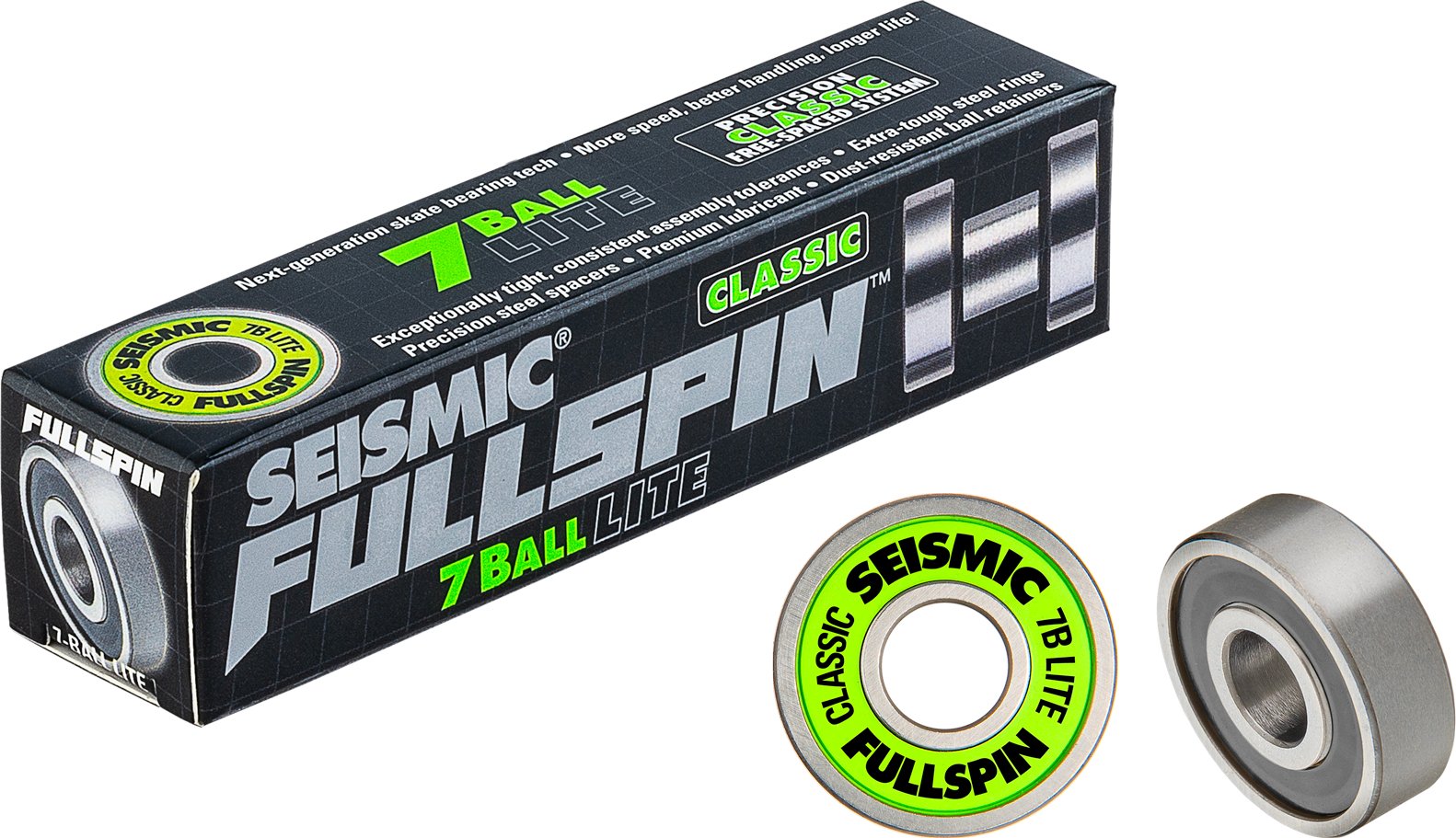 Seismic: Fullspin 7 - Ball LITE Classic Longboard Skateboard Bearings - MUIRSKATE