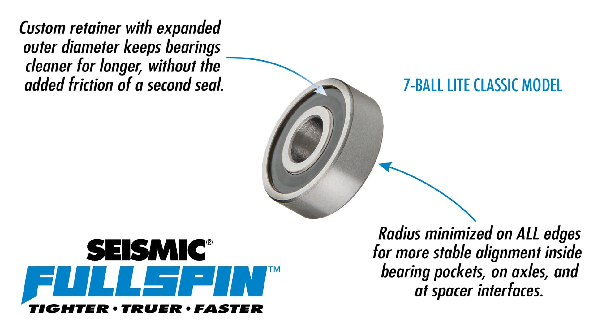 Seismic: Fullspin 7 - Ball LITE Classic Longboard Skateboard Bearings - MUIRSKATE