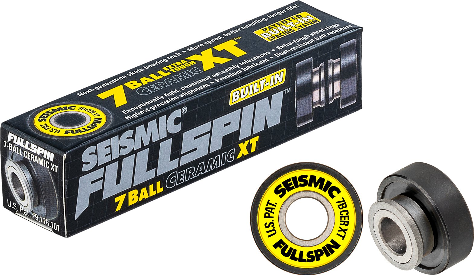 Seismic: Fullspin 7 - Ball XT Ceramic Built - in Longboard Skateboard Bearings - MUIRSKATE