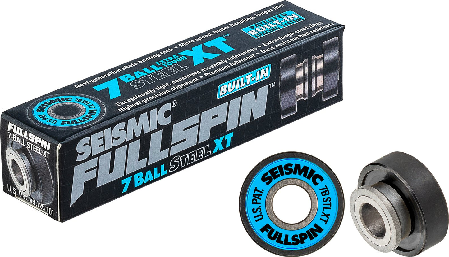 Seismic: Fullspin 7 - Ball XT Steel Built - in Longboard Skateboard Bearings - MUIRSKATE